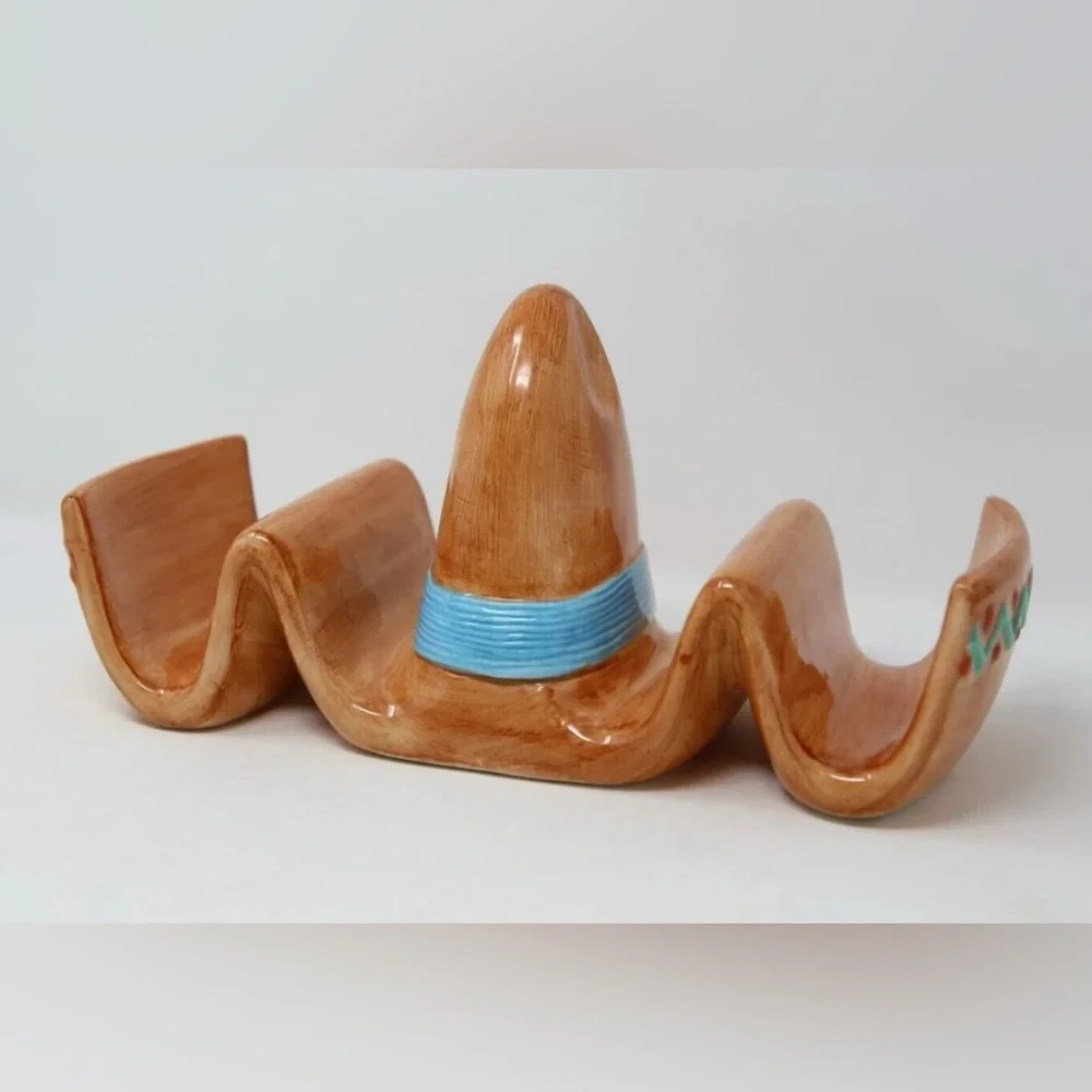 Taco Shell Serving Dish Holder Vintage Lotus Pottery 1995 Ceramic Sombrero Hat